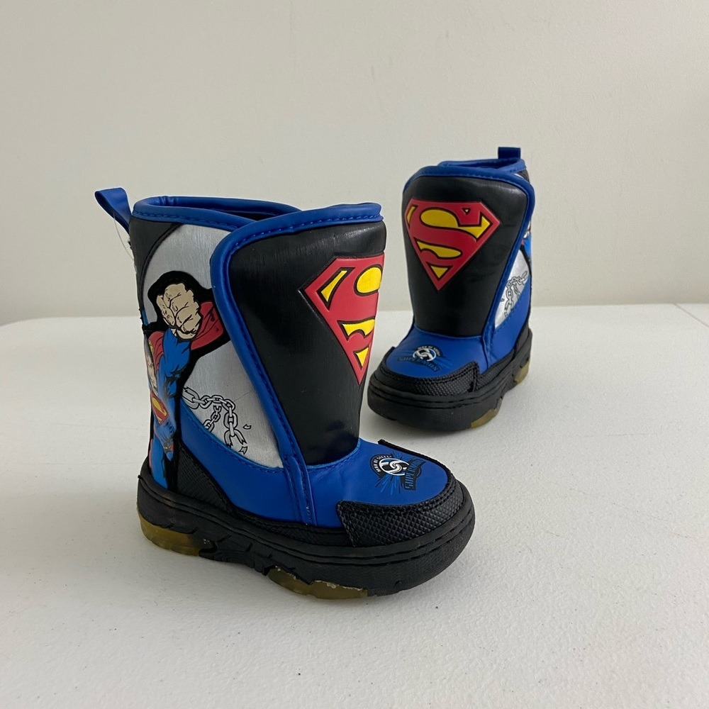Superman toddler boy's dual hook and loop insulated snow boots winter shoes 5